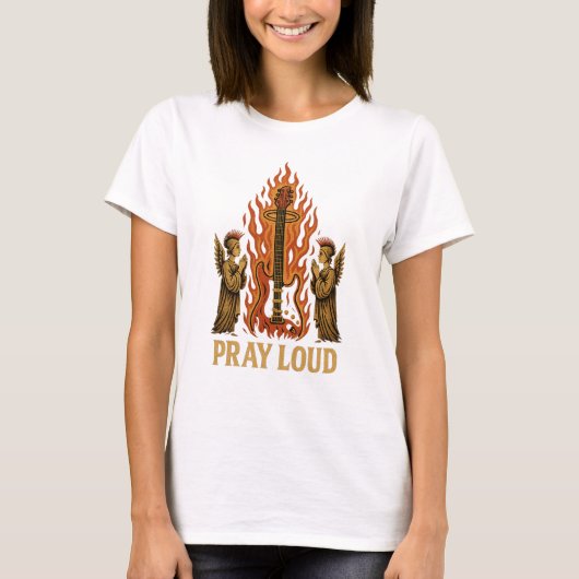 ギターは私の宗教 - 大きな声で祈ろう Tシャツ (正面)