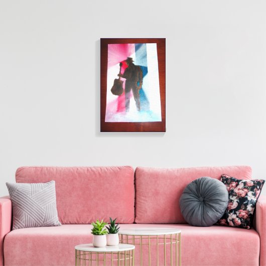 ギターを伸ばしたキャンバス印刷を持つ男性 キャンバスプリント (インサイチュ (リビング))