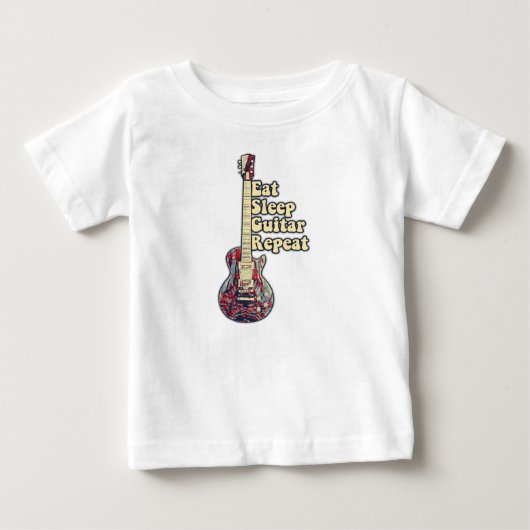 ギターを弾いて寝て食べるを繰り返す。ヴィンテージカラフルギター ベビーTシャツ (正面)