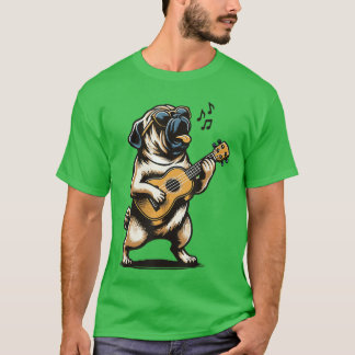 ギターを弾き語りする犬 パグファーザーのパグ 友達 フリー Tシャツ