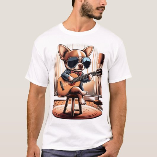 ギターを弾くかっこいいチワワ Tシャツ (正面)