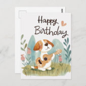 ギターを弾くかわいいビーグル犬 ハッピーバースデー ポストカード (正面/裏面)