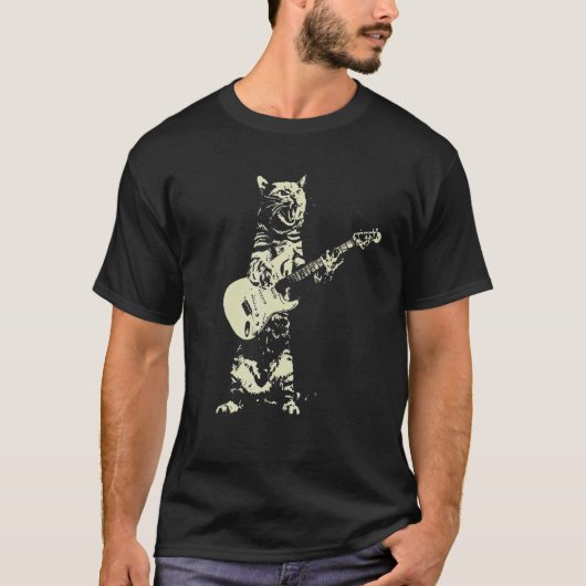 ギターを弾くかわいい猫 Tシャツ (正面)