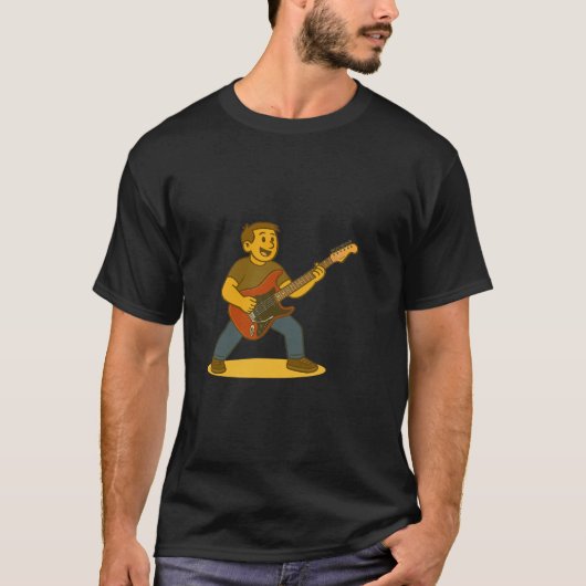 ギターを弾くエネルギッシュな男性 Tシャツ (正面)