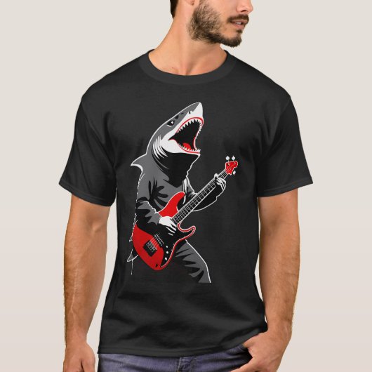 ギターを弾くサメ Tシャツ (正面)