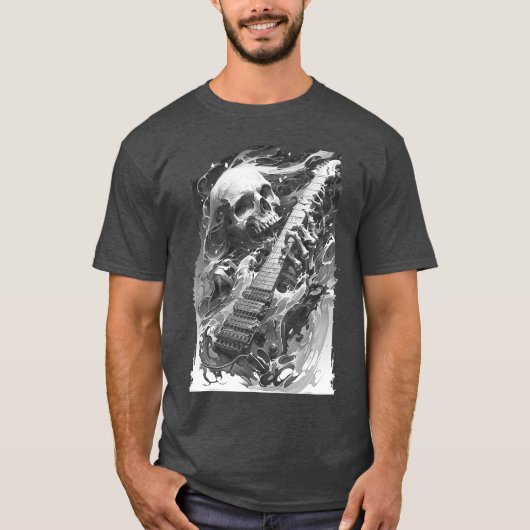ギターを弾くスケルトン ロックギター・シェレッド 1 1 Tシャツ (正面)