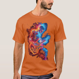ギターを弾くスケルトン ロック ギター・シェレッド Tシャツ