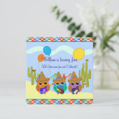 ギターを弾くソンブレロのフクロウ オーダーメイドの招待状 招待状 (スタンド正面)