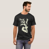 ギターを弾くネコ ロックスター ロックンロール デザイン Tシャツ (正面フル)