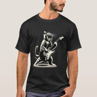 ギターを弾くネコ ロックンロールネコ ロックスター Tシャツ