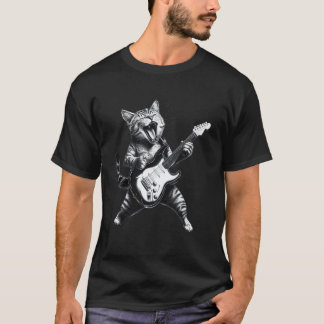 ギターを弾くネコ ロックンロール スター 子猫 ヘヴィーM Tシャツ