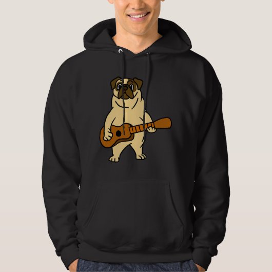 ギターを弾くパグ犬のイラスト　犬　ギタリスト パーカ (正面)