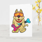 ギターを弾くミュージシャンとしての犬 カード (黄色い花)