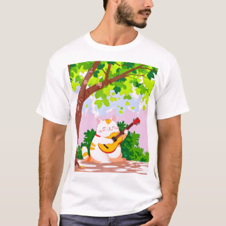 ギターを弾く太った猫 Tシャツ