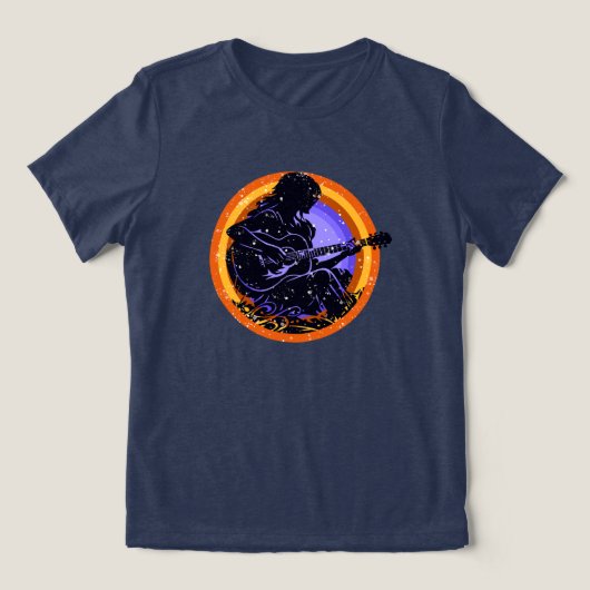 ギターを弾く女の子のシルエットTシャツ トライブレンドTシャツ (デザイン正面)