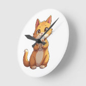 ギターを弾く子猫 ラウンド壁時計 (傾斜)