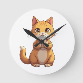 ギターを弾く子猫 ラウンド壁時計