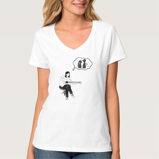 ギターを弾く少女の思考泡グラフィックTシャツ Tシャツ (正面)