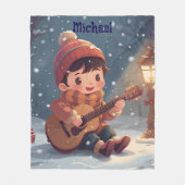 ギターを弾く少年 クリスマス フリースブランケット (正面)