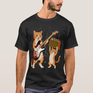 ギターを弾く猫のロック・スター男性と Tシャツ