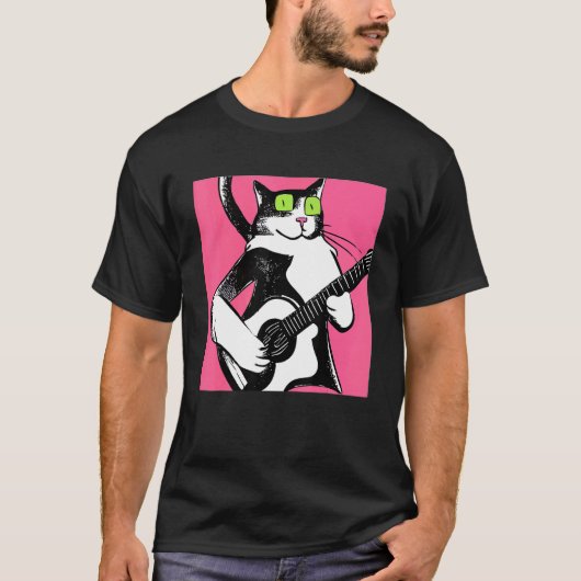 ギターを弾く猫 キテイスト ギタリスト Tシャツ (正面)
