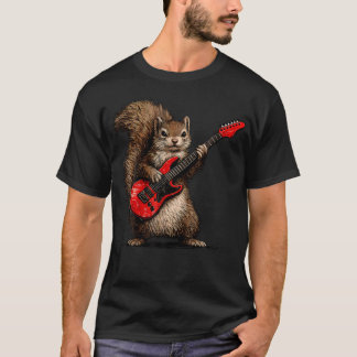 ギターを弾く面白いリス ロックン Tシャツ