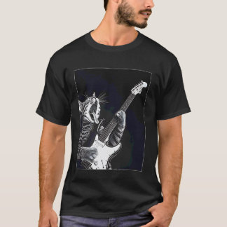 ギターを弾く面白い猫のロック・スター ロックンロール男性 Tシャツ