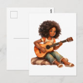 ギターを弾く黒髪の少女の魔法 メラニン豊かな褐色の肌の少女たち ポストカード (正面/裏面)