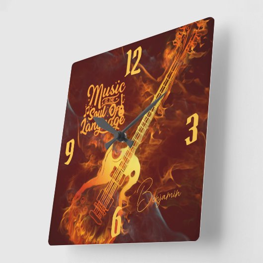 ギターを弾く |音楽は言語の精神である スクエア壁時計 (傾斜)