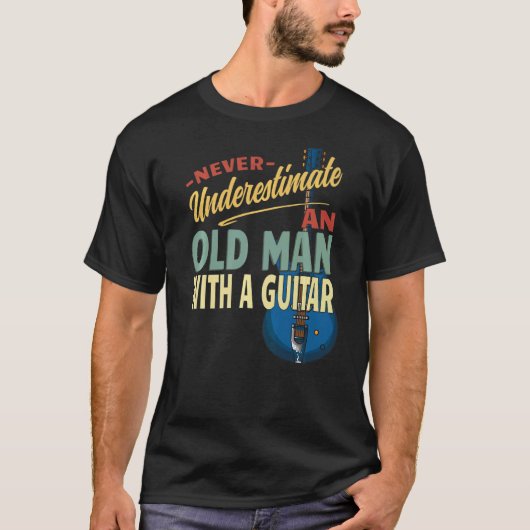 ギターを持つおじいさんをナメるなベスト Tシャツ (正面)