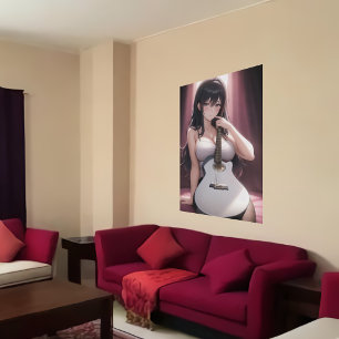 ギターを持つアニメの若い女性   AI Art ポスター