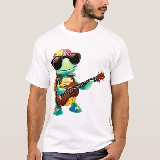 ギターを持つトロピカルタートル Tシャツ (正面)