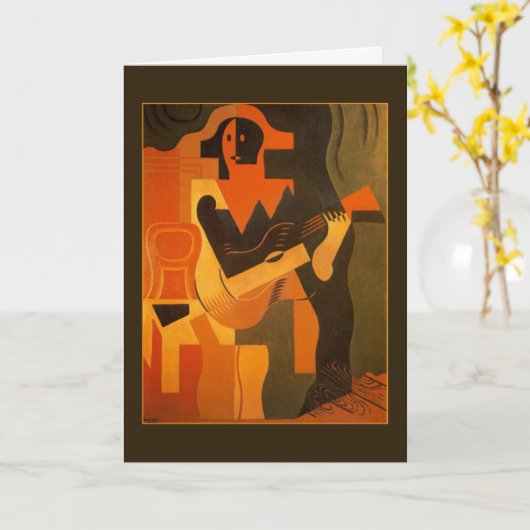 ギターを持つハッピーバースデーの道化師 カード (黄色い花)