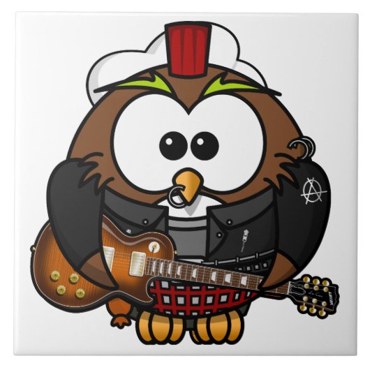 ギターを持つフクロウ タイル (正面)