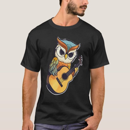 ギターを持つフクロウ ,フクロウ Tシャツ (正面)