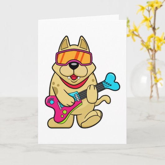 ギターを持つミュージシャンとしての犬 カード (黄色い花)