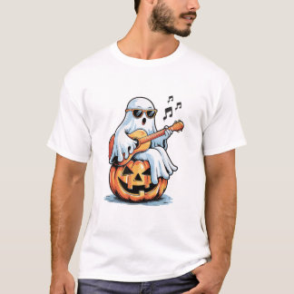 ギターを持つ可愛いお化けのハロウィンミュージック Tシャツ