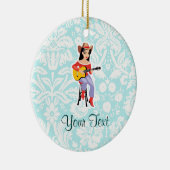ギターを持つ女性のカーボーイ; かわいい セラミックオーナメント (右)
