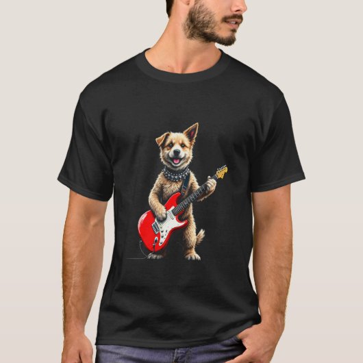ギターを持つ子犬 Tシャツ (正面)