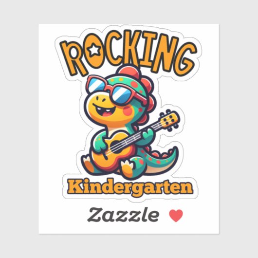 ギターを持つ恐竜の幼稚園ロッキングデザイン シール (シート)