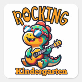 ギターを持つ恐竜の幼稚園ロッキングデザイン スクエアシール