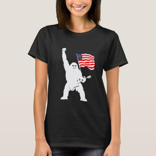 ギターを持つ愛国的なイエティのシルエット Tシャツ (正面)