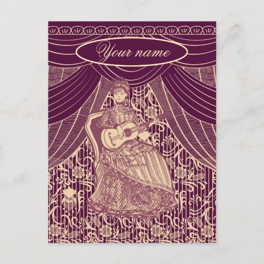 ギターを持つ美しい女性 ポストカード (正面)