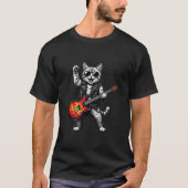 ギターを持つ面白い音楽ロックスターミュージシャン猫のTシャツ Tシャツ (正面)