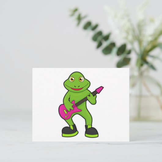 ギターを持つ音楽家としてのカエル ポストカード (スタンド正面)