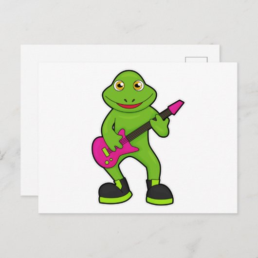 ギターを持つ音楽家としてのカエル ポストカード (正面/裏面)