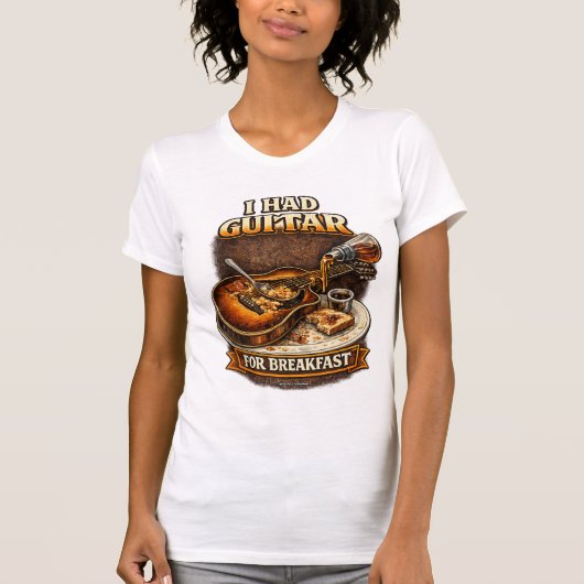 ギターを朝食に食べた女性Tシャツ Tシャツ (正面)