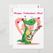 ギターを演奏している恐竜 ポストカード (正面/裏面)