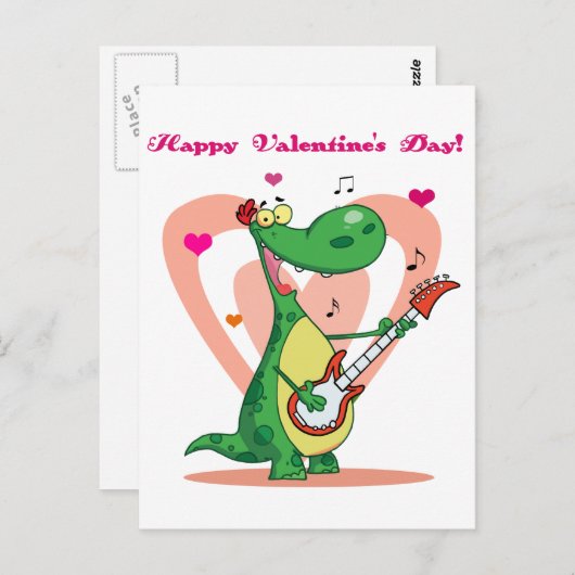 ギターを演奏している恐竜 ポストカード (正面/裏面)