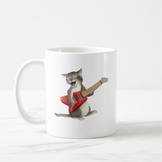 ギターを演奏している猫 コーヒーマグカップ (左)